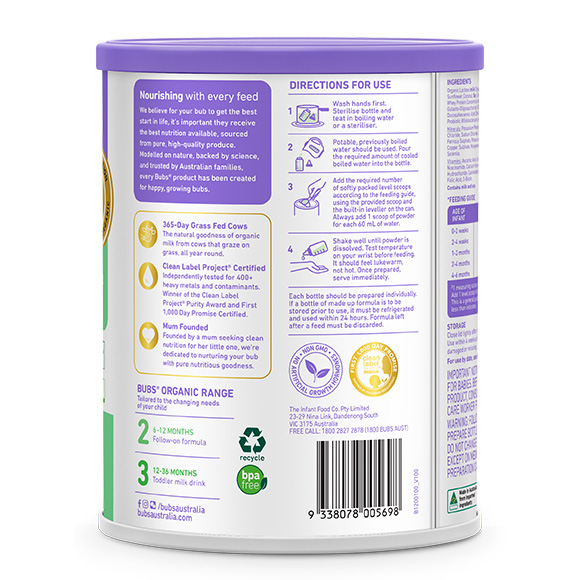 バブズオーガニックグラスフェッド粉ミルク 6缶セット バブズオーガニックグラスフェッド粉ミルク 6缶セット Bubs