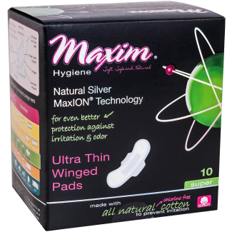 マキシムハイジーン 塩素フリー ナチュラルナプキン MaxION 夜用 薄型羽付きx3（Maxim Hygiene Products)